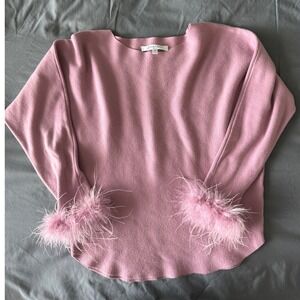 Siani Milano Sweater Womens XS Pink Good Feather Cuff Ribbed Boat Neck Long Slv